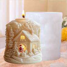 Magic House Christmas Santa Round Scented Candle Silicone Mold Magic House Forest Cabin Christmas Santa Gift-Sending Silicone Candle Mold Resin Gypsum Mold Cement Concrete Mold Decorative Gift - A-White - View 6