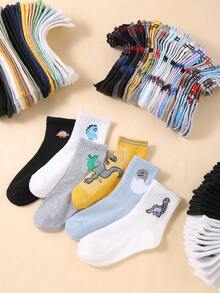 20 Pairs Kids Mid Calf Socks 1-16 Years Boys Girls Cute Dinosaur Pattern Athletic Sports Socks Classic Ribbed School Crew Socks - Multicolor - View 6