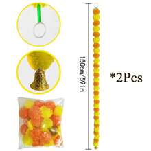 2pcs Artificial Marigold Flower Garland With Gold Bells, 59 Inch Hanging Rope, Suitable For Diwali, Wedding And Festival Decoration, Long Hanging Rope, Suitable For Day Of The Dead, Altar, Halloween And Mexican Style Decoration - Marigold - View 13