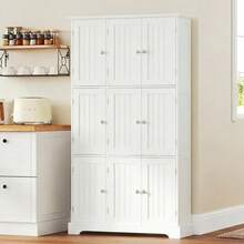 Storage Cabinet With 9 Doors Narrow Floor Cabinet With Adjustable Shelves White Slim Pantry Cabinet Freestanding Multi Compartment Vertical Organizer For Kitchen Bathroom Laundry Room - White - View 6