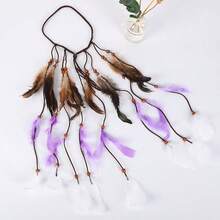 Bohemian Style Long Feather Headband Feather Hair Accessory Horse Racing Long Shawl - Khaki - View 4