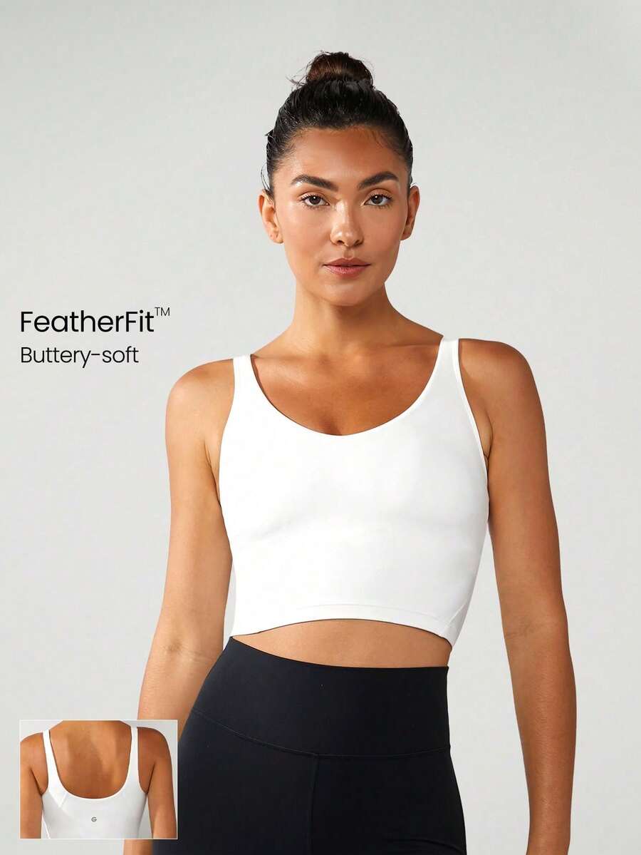 GLOWMODE FeatherFit™ Short Tank Top With U-Back, For Low-Impact Activities Like Yoga And Everyday Wear In Autumn And Winter - Putih - View 1