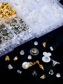 200/600pcs Earring Backs, 10 Styles Transparent Plastic Metal Rubber Silicone Earring Backs Bullet Clasp Replacement Set Suitable For Fish Hook Earrings, Can Be Selected Individually - Earring Backs - View 2