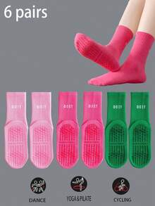 3/5/7 Paar rutschfeste Socken mit Buchstabenmuster, atmungsaktive Sport-Fitness-Yoga-Pilates-Socken bis zur Mitte der Wade, professionelle Indoor-Sport-Fitness-Yoga-Tanz-Pilates-Socken mit rutschfester Silikonsohle, Herbst - Verschiedenfarbig - Übersicht 14