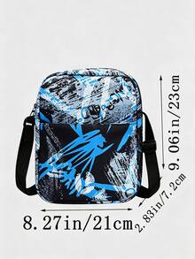 Conjunto de 2 piezas de mochila y bolso bandolera con estampado de grafiti de nailon para hombres, estilo callejero, adecuado para adolescentes en la escuela (mochila de vuelta a la escuela) - Azul - Ver 10