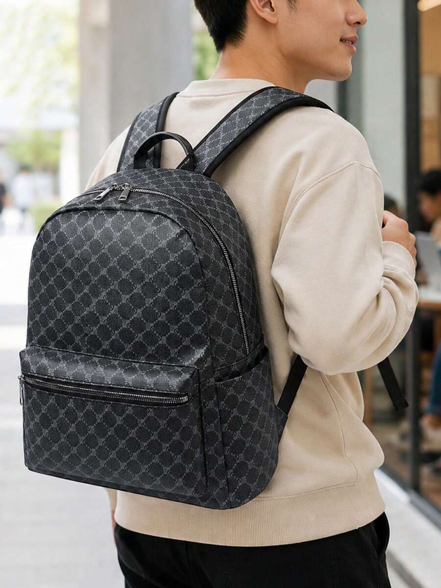 Fashion PU Leather Backpack, Multi Compartment, From Classroom To Meeting Room, Large Capacity Laptop Bag, Sophisticated Look, Premium, Chic, Casual - Multicolor - View 1