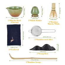 Complete Matcha Tea Set – 7-Piece Kit With Ceramic Bowl, Bamboo Whisk, Holder, Spoon, Stainless Steel Sieve, Rest & Cloth – Traditional Japanese Ceremony Accessory For Tea Lovers - Lime Green - View 5