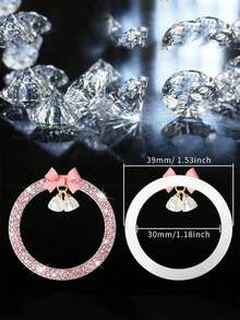 1pc Car One-Touch Start Decorative Sticker, Interior Button Inlaid Diamond Bow Crystal Bell Pendant Ignition Ring - A - View 3
