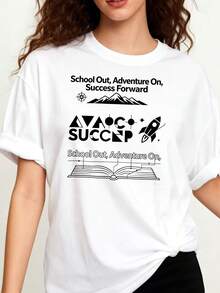 Best Selling Women's T-Shirt - 100% Women's Casual Printed Crew Neck T-Shirt, Ideal For Embarking On Adventures, Moving Forward Successfully, Graduation Gift, Summer Wear. - 黑色 - 查看 5