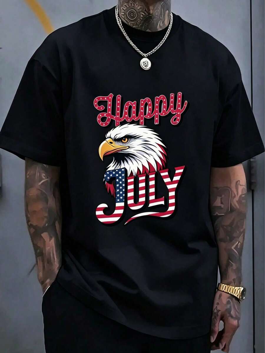 100%Pure Cotton7Month4Happy Day T Street Hip-Hop Style Men's Shirt T Shirt - 黑色 4 - 查看 1