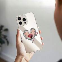 1pc Heart-Shaped Square Phone Mirror With Adhesive Backing, Shiny Phone Sticker Mirror With Silver Zinc Alloy Frame, Makeup Mirror For Phone Back/Smartphone Users - A - View 7