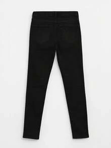 Women's Black Leggings Jeans With Elastic Waistband - Black - View 5