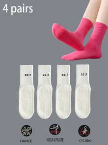 3/5/7 Paar rutschfeste Socken mit Buchstabenmuster, atmungsaktive Sport-Fitness-Yoga-Pilates-Socken bis zur Mitte der Wade, professionelle Indoor-Sport-Fitness-Yoga-Tanz-Pilates-Socken mit rutschfester Silikonsohle, Herbst - Verschiedenfarbig - Übersicht 19