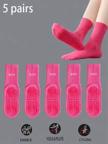 3/5/7 Paar rutschfeste Socken mit Buchstabenmuster, atmungsaktive Sport-Fitness-Yoga-Pilates-Socken bis zur Mitte der Wade, professionelle Indoor-Sport-Fitness-Yoga-Tanz-Pilates-Socken mit rutschfester Silikonsohle, Herbst - Verschiedenfarbig - Übersicht 17