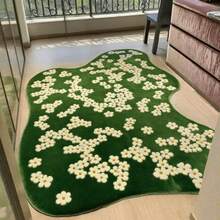 Faux Cashmere + 1000g + 10mm INS Green Moss Flower Living Room Decor Carpet Forest Daisy Pattern Bedroom Bedside Rug Nordic Style Balcony Plush Carpet Fluffy Soft Asymmetrical Shape Bathroom Anti-Slip Mat - Moss Flowers - View 3