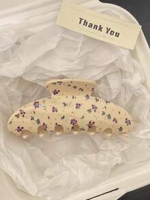 1pc Cream Base Floral Cherry Grape Print Hair Clip, Mini Rhinestone Decor Large Jaw Clip, Sweet Fresh Half-Up Hair Fixing Accessory, Suitable For Women's Daily Use - Multicolor - View 3