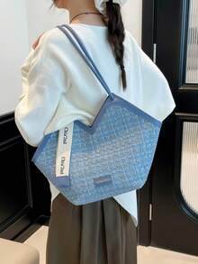 Dedoo Bolso de mano texturizado nuevo estilo europeo & americano versátil bolso de hombro de moda (Patrón de bufanda, estilo y color enviados al azar) - Azul - Ver 3
