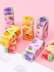 8/6/5/4/3/1pc Cute Creative Fruit Shaped Erasers, Novel Stationery School Supplies, Perfect Gift For Students/Partial Accessories, Random Color, Text, Pattern, Shape - Multiple Styles - View 4