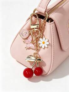 Charm de Bolsa Fofo Rosa Cereja Borboleta & Letra A-Z - Pendente de Moda para Mochila Cereja, Chaveiro, Pendente de Liga de Letra A-Z, Pendente para Auriculares, Ornamento Pendente para Carro, Charm Decorativo, Chaveiro Cereja, Ornamento de Bolsa, com Clipe de Bolsa, Joias de Resina Brilhante & Metal, Adequado para Carteira e Mochila Feminina - Multicolorido - Ver 10