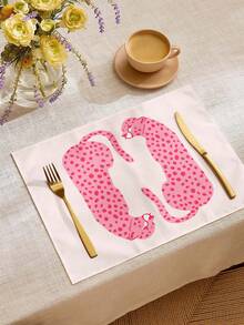 1pc Personalized Sweet Cool Pink Leopard Print Linen Table Runner, Placemat, Suitable For Holiday, Party, Birthday, Dinner, Kitchen Dining Table Decoration, Shoe Cabinet Storage Cabinet Cover, All Season Room Decor, Home Textile Decoration Table Runner, Placemat - Multicolor - View 2