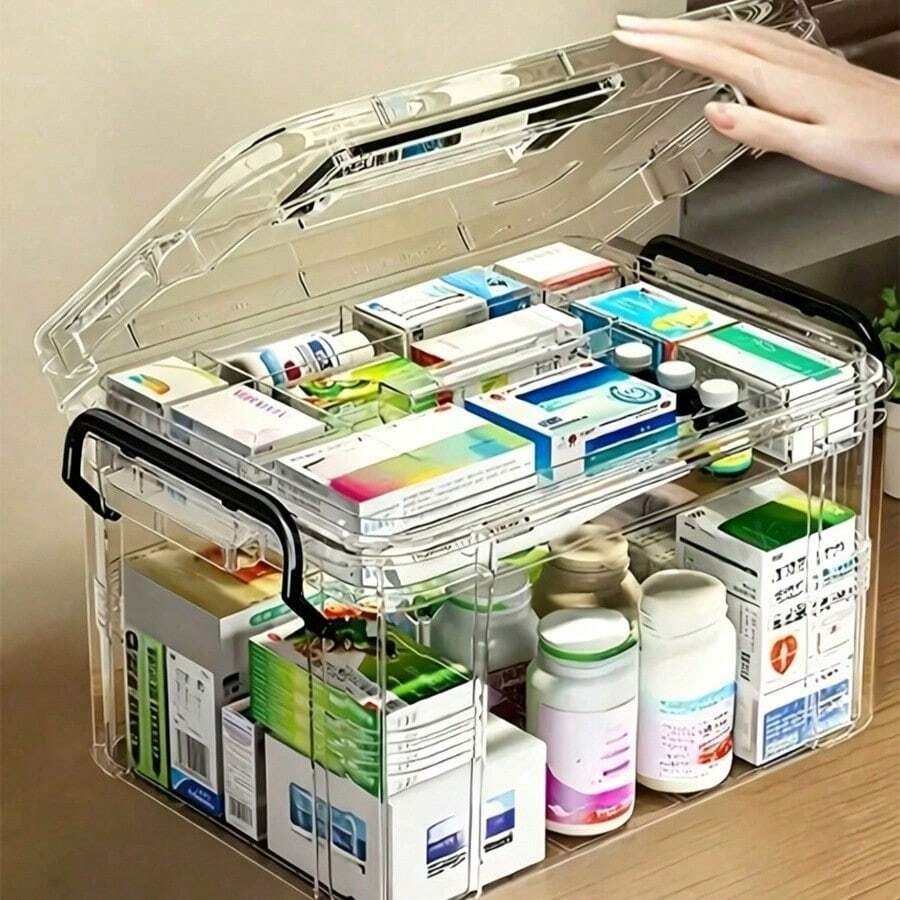 1PC Large Capacity Double-Layer Medicine Storage Box, Waterproof, Transparent Storage, Suitable For Home And Travel, Convenient For Access And Viewing