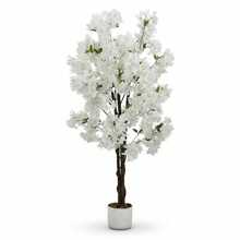 Artificial Cherry Blossom Tree for Home & Office – 4/5/6ft Realistic Faux Flower Plant, White or Pink Blooms, Decorative Potted Tree, Single Tree - weiß 150 cm - Übersicht 1