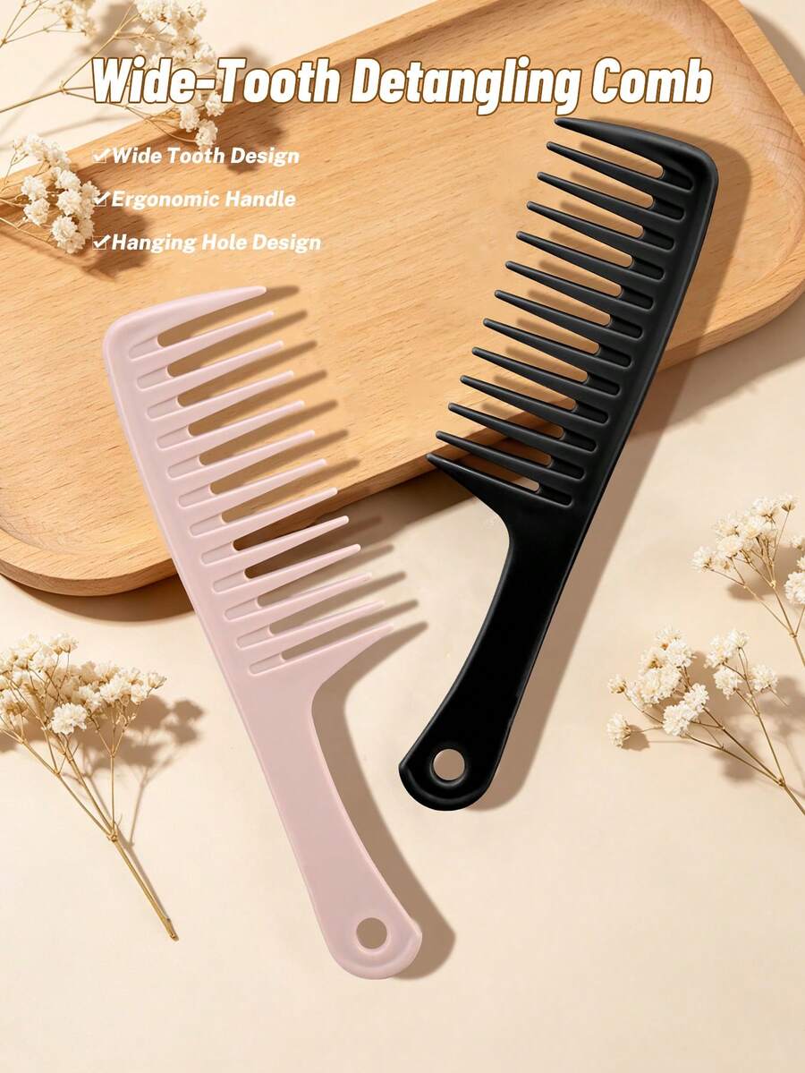 1/2 Wide-Tooth Comb, Used For Hair Styling, Large Detangling Comb With Handle And Hanging Hole, Styling Specialized Comb, Professional Large Wide-Tooth Comb, Suitable For All Types Of Curly, Long, And Wet Hair, Hairdressing Tool - Multicolor - View 1