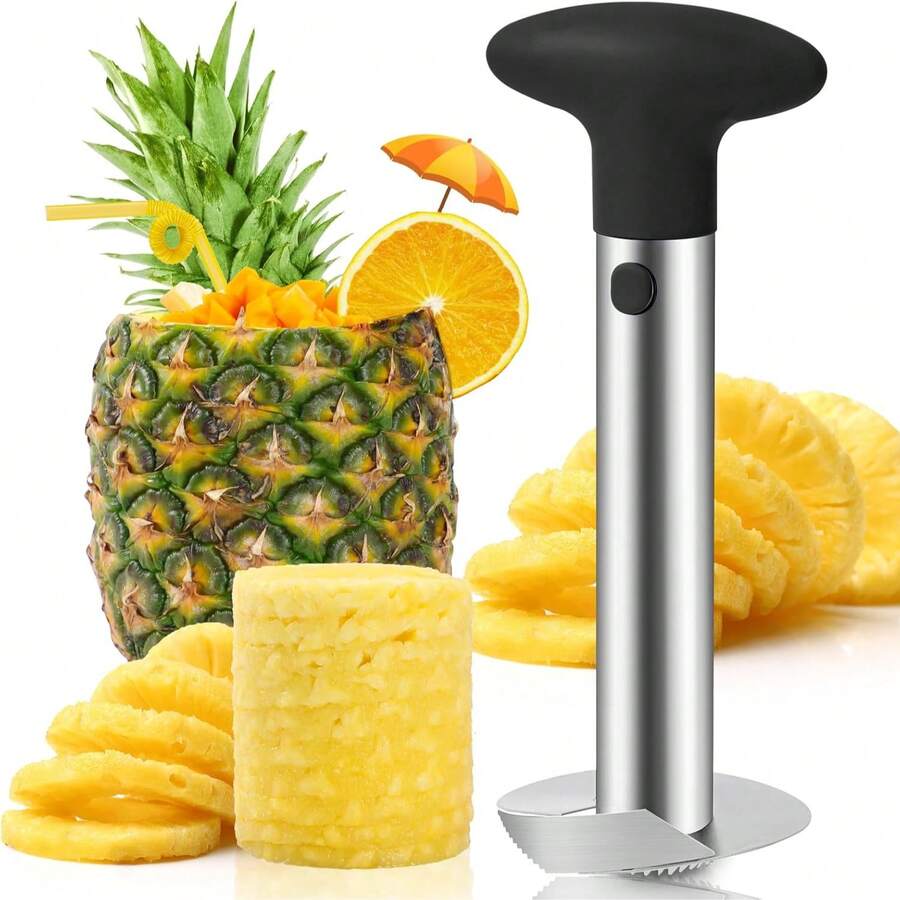 1pc Stainless Steel Pineapple Corer, Pineapple Core Remover, Easy-To-Use Peeler, Rust-Resistant Reinforced Stainless Steel Sharp Blade, Fruit Slicer Tool, Detachable Handle, Kitchen Essential, Corer (Random Color)