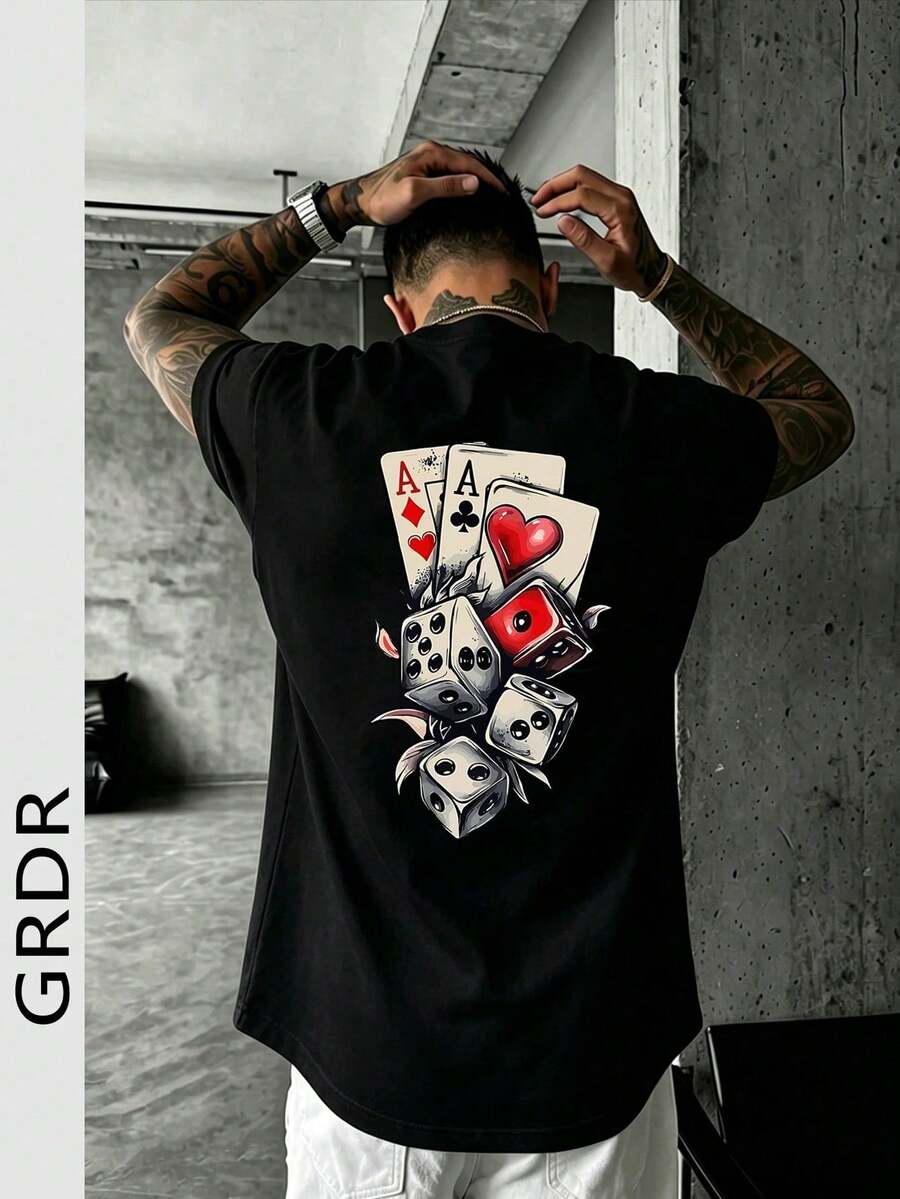 GRDR T-shirt estiva da uomo con stampa graffiti a maniche corte, alla moda, adatta per l'estate - nero - Visualizzare 1