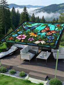 1pc Butterfly And Floral Pattern Sun Shade, Lightweight Polyester Material, Suitable For Beach, Camping, Garden And Picnic - Outdoor Adventure Sun Shade (Support Pole Not Included) - A - View 3