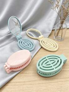 3/1pc 2-In-1 Folding Mirror Comb, Multiple Colors, Built-In Mirror, Foldable, Convenient For Travel And Storage, Portable Folding Comb For On-The-Go - Multicolor - View 6