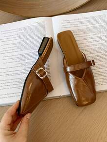 Women's New Summer French Square Toe Flat Slouchy Mule Sandals Half-Slip-On Shoes - Khaki - View 6