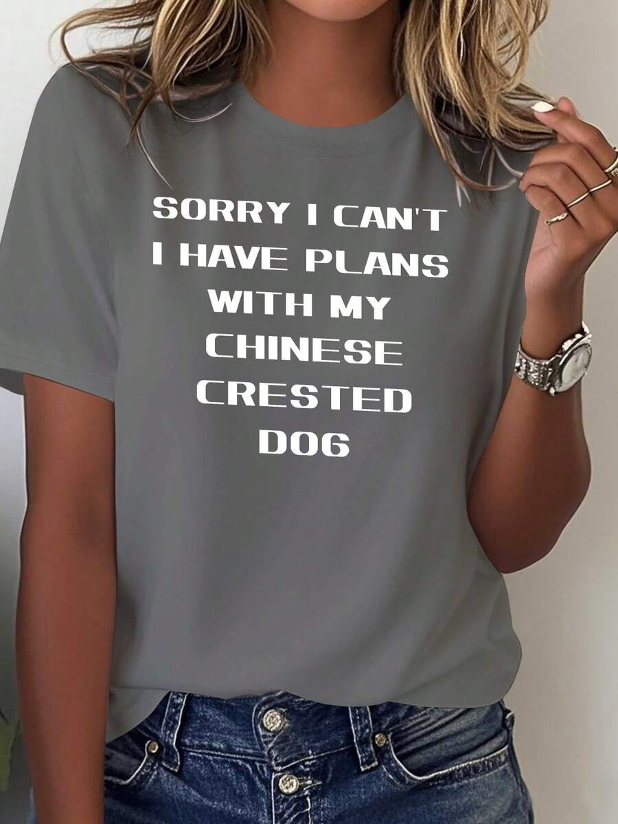 Comfortable And Pure Women's T-Shirt For Chinese Crested Dogs - Dark Grey - View 1