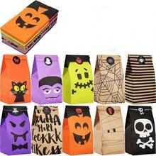 48/24/10 piezas Bolsas de papel kraft para Halloween, bolsas planas creativas para dulces, bolsas de regalo, bolsas de decoración para Halloween, bolsas de regalo para trucos o , bolsas de embalaje, estilo de fiesta de Halloween, aleatorio, sin pegatinas incluidas - Multicolor - Ver 3