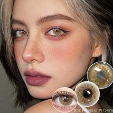 1 Pair Brown Colored Contact Lenses, Realistic Iris Mixed Eyes, Bright Race Feeling Soft Lenses, Suitable For Daily Use, Parties, Dubai Makeup, Yearly Use, 14.20mm - Mocha Brown - View 2