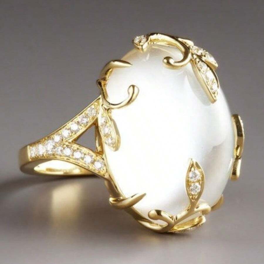 1 pieza Anillo de mujer vintage de lujo exquisito con diseño creativo de patrón de hoja, accesorio de joyería altamente estético - Dorado - Ver 1