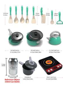 Toddler Small-Size Kitchen Toy Set, Girls Pretend Play Cooking Pots Pans Utensils, Babies Imitate Cutting Fruits Cookware - Green - View 6