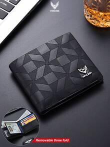VINCESS Men's Genuine Leather Business Wallet, RFID Blocking, Made Of Top Grain Cowhide Leather, Fashionable Geometric Design. It Features Multiple Card Slots And Transparent ID Card Window, Perfect For Daily Use And Travel, An Ideal Gift For Men. - Black - View 11
