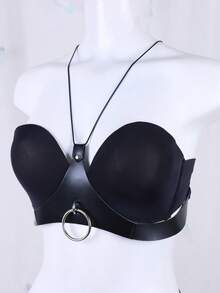 Arnés de pecho con correa de cuero sintético y anillo de metal tipo halter, cinturón de cintura estilo punk gótico, atuendo de fiesta de discoteca para mujer con cinturón de pecho y cintura - Negro - Ver 3