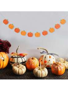 1pc Halloween Felt Pumpkin Banner, Pumpkin Fireplace Ceiling Hanging Garland, Thanksgiving Double Layer Pumpkin Garland, Halloween Decoration Bunting, Party Backdrop Props, Holiday Decoration Banner - Multiple Styles - View 9