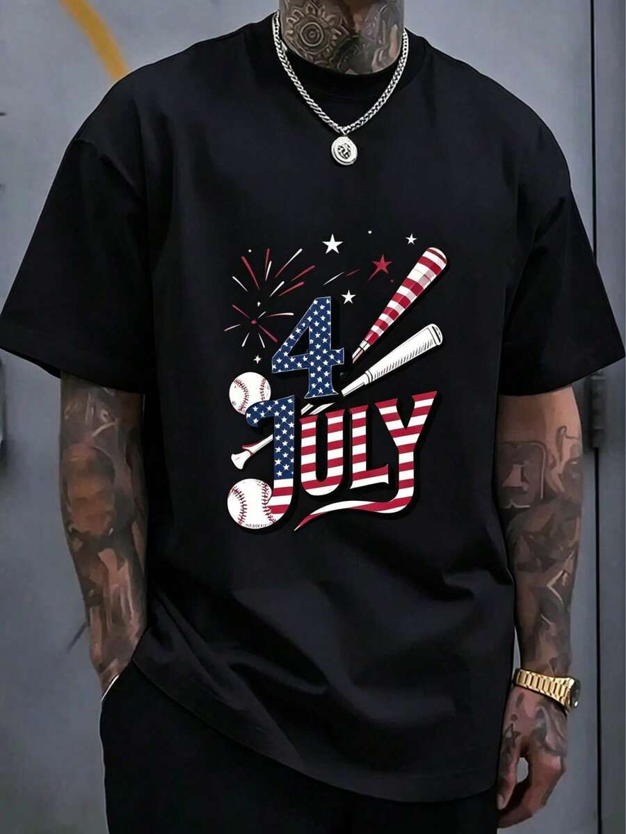100%Pure Cotton7Month4Happy Day T Street Hip-Hop Style Men's Shirt T Shirt - 黑色 1 - 查看 1