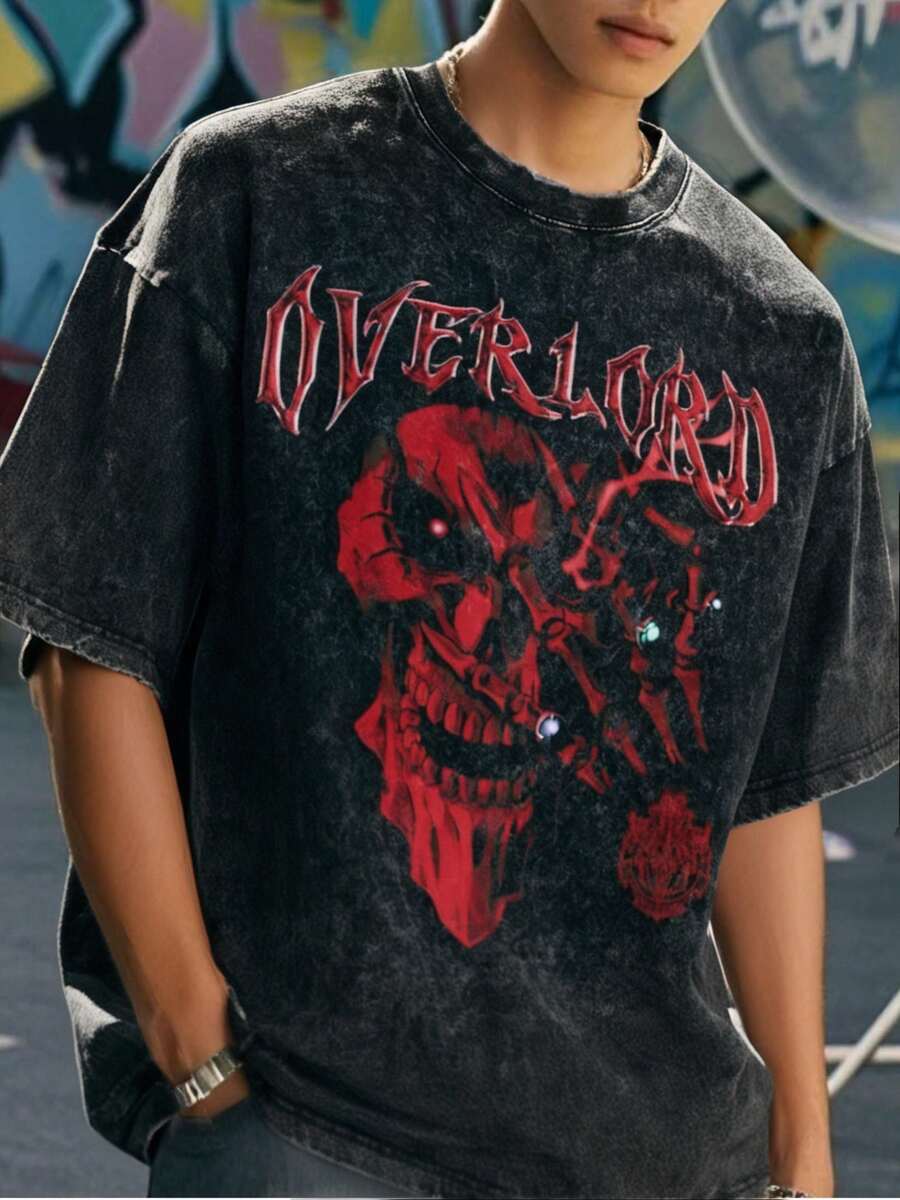 Camiseta holgada de estilo urbano para hombre, estampada con motivos de anime, disponible en negro y seis tallas diferentes, diseño de manga corta. - Negro - Ver 1