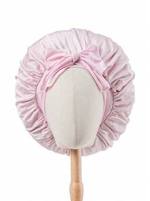 Schlafmütze mit Satin-Schleife, Oversized Anti-Frizz Haarschutzmütze für Damen, glatte Seiden-Haarband für Zuhause und Nacht - Fliege - Übersicht 2