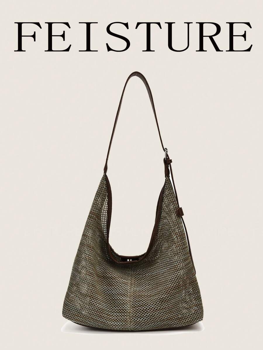 FEISTURE 1 pieza Bolso de hombro tejido de gran capacidad para mujer,
