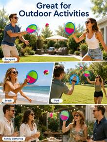 Outdoor Sports Ball Toy, Catch And Throw Ball Game, Outdoor Sports Racket, Palm Ball, Yard Holiday Party Game Toy, Outdoor Interactive Sticky Ball Throwing Game Toy, Backyard Beach Toy, Suitable For Adults/Families As Easter Gift - Multicolor - View 9