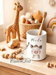 Customizable Personalized Name Ceramic Toothbrush Holder Cup, Custom Engraved Animal Pattern Ceramic Toothbrush Storage Cup, Fine Ceramic Glaze Smooth And Easy To Clean, One-Piece Molded Sturdy And Resistant To Bumping, Minimalist Animal Pattern Fresh And , Ample Capacity To Hold Toothbrush, Toothpaste And Toiletries, Waterproof And Moisture-Proof Long-Lasting Use Without Mold, Suitable For Renters, Singles And Couples - Multicolor - View 7