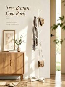 Freestanding Metal Coat Rack, Tree Design, With Multiple Hooks, Space-Saving, Suitable For Coats, Hats And Bags, Perfect For Entryway, Bedroom, Living Room And Student Apartment - White - View 3