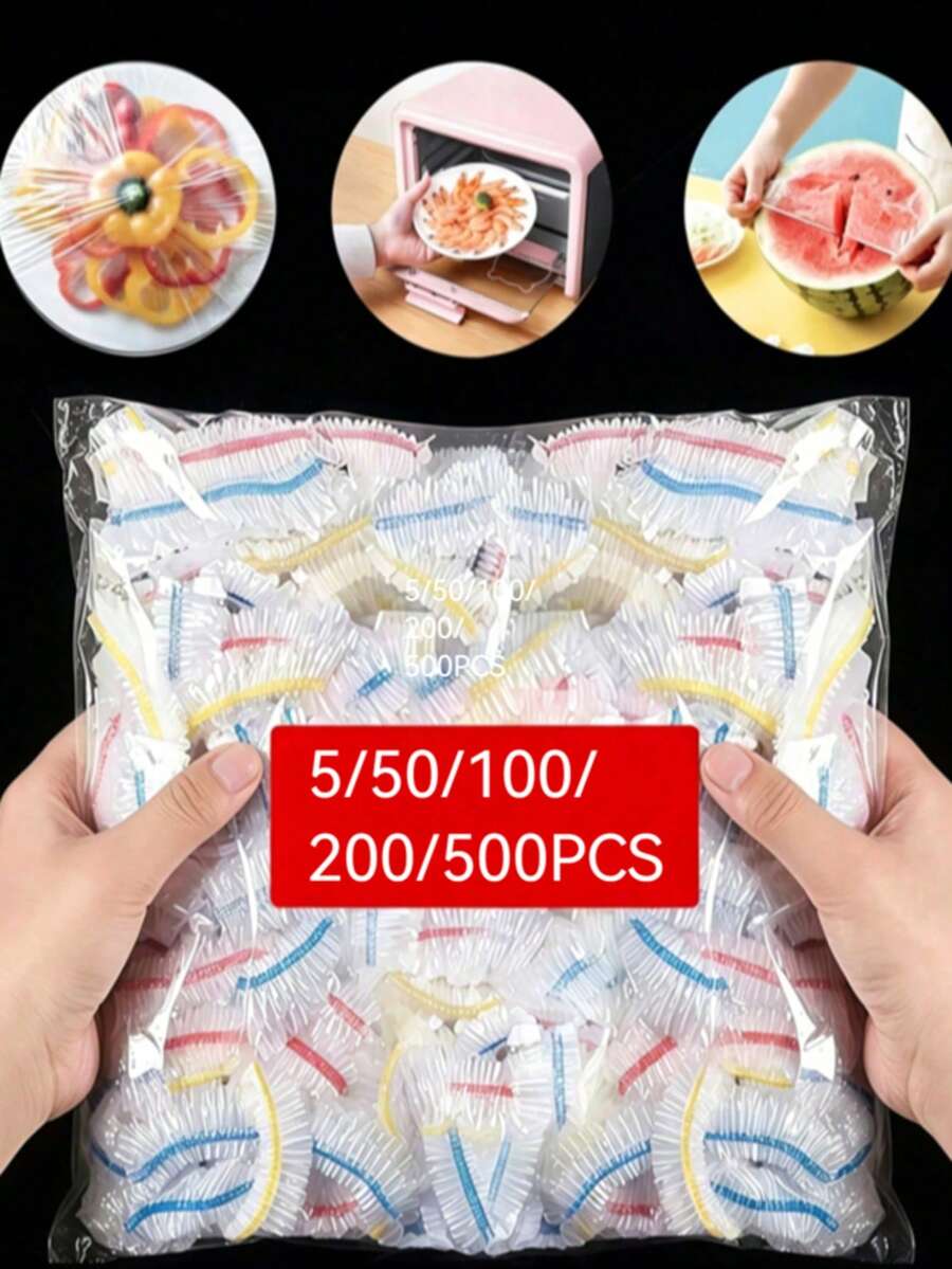 5/50/100/200/500PCS Disposable Cling Film, Used To Keep Leftover Food Fresh, With Elastic And Self-Sealing Opening, Suitable For Covering Bowls And Plates, For Home Use