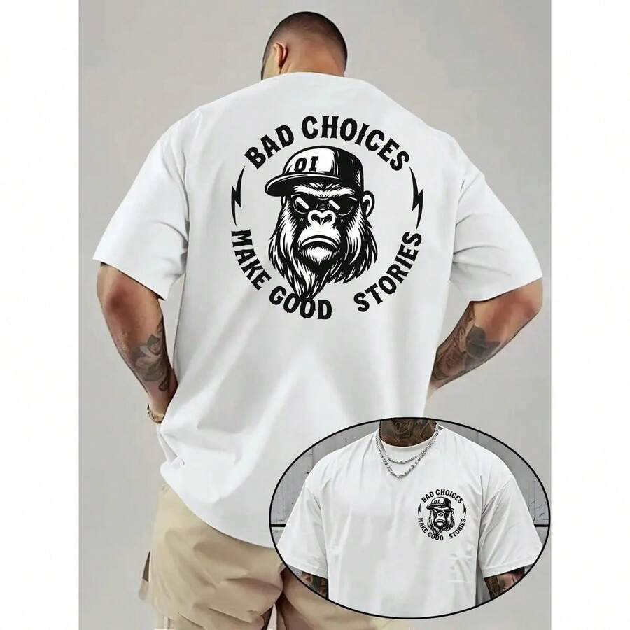 Ias, Men's T-Shirt With Chimpanzee Print, Men's Clothing, Unisex Crew Neck T-Shirt For Men And Women, All-Season Comfort, 100% High-Density Cotton. - 白色 - 查看 1