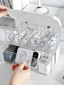 1 pieza Organizador de cables de escritorio, soporte de gestión de cables de carga de teléfono, enrollador de cables dividido, caja de almacenamiento de cables de alimentación - Blanco - Ver 4